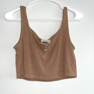 Madewell MWL Large Sleeveless Ribbed Knit Square Neck Henley Crop Tank Top Brown